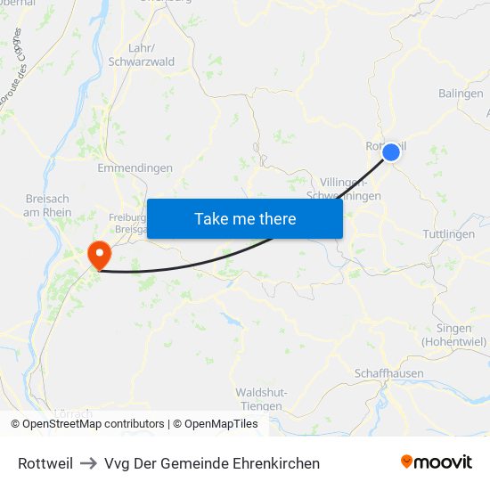Rottweil to Vvg Der Gemeinde Ehrenkirchen map