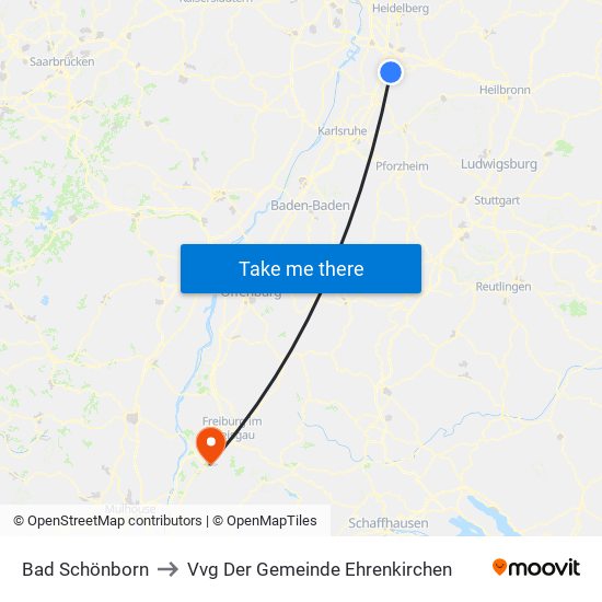 Bad Schönborn to Vvg Der Gemeinde Ehrenkirchen map