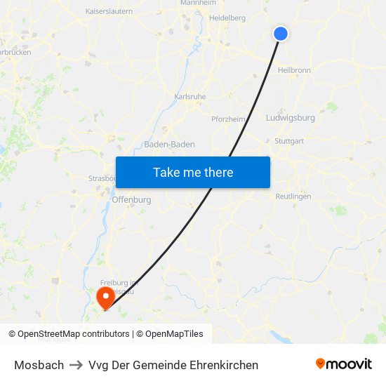 Mosbach to Vvg Der Gemeinde Ehrenkirchen map