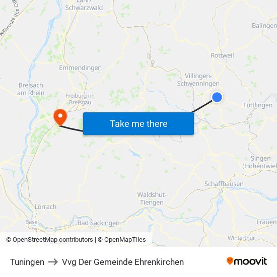 Tuningen to Vvg Der Gemeinde Ehrenkirchen map