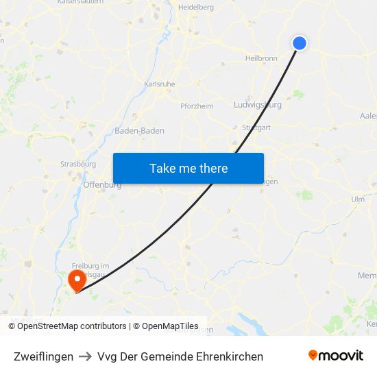 Zweiflingen to Vvg Der Gemeinde Ehrenkirchen map