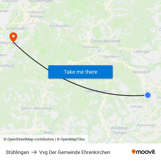 Stühlingen to Vvg Der Gemeinde Ehrenkirchen map