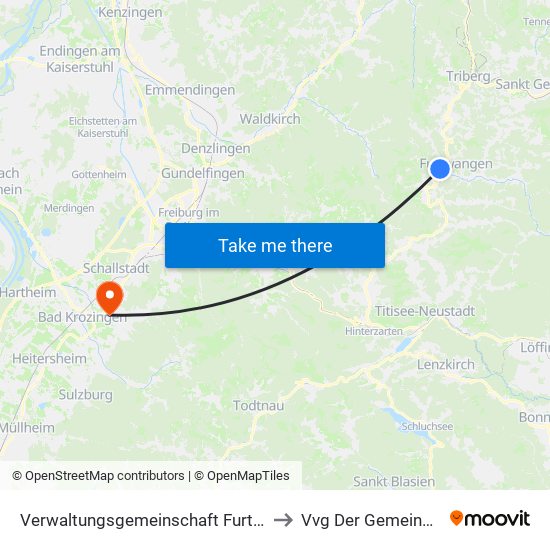 Verwaltungsgemeinschaft Furtwangen Im Schwarzwald to Vvg Der Gemeinde Ehrenkirchen map