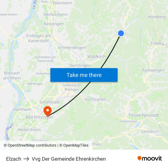 Elzach to Vvg Der Gemeinde Ehrenkirchen map