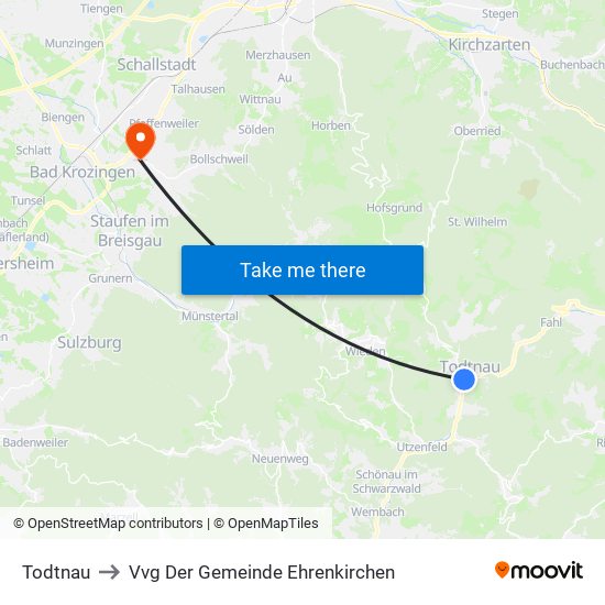 Todtnau to Vvg Der Gemeinde Ehrenkirchen map