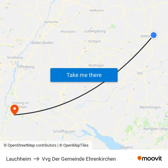 Lauchheim to Vvg Der Gemeinde Ehrenkirchen map