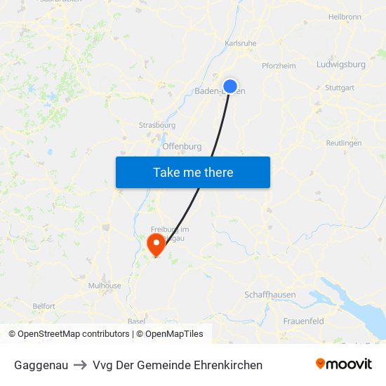 Gaggenau to Vvg Der Gemeinde Ehrenkirchen map