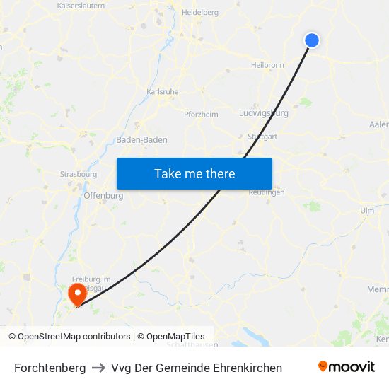 Forchtenberg to Vvg Der Gemeinde Ehrenkirchen map