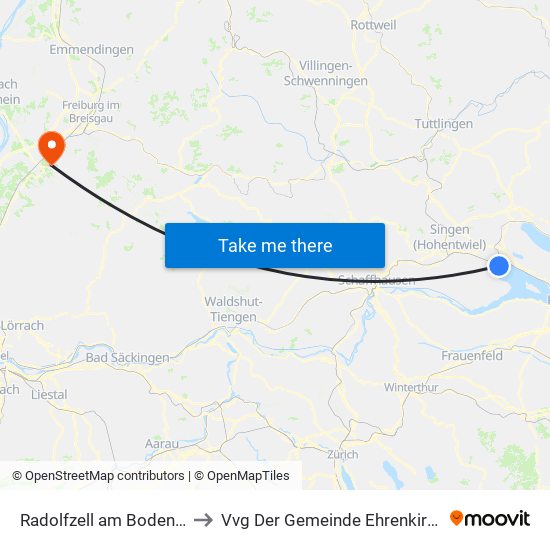 Radolfzell am Bodensee to Vvg Der Gemeinde Ehrenkirchen map