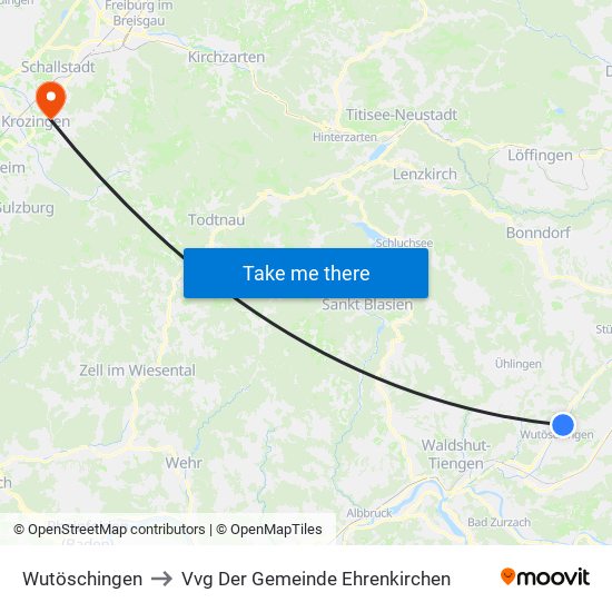 Wutöschingen to Vvg Der Gemeinde Ehrenkirchen map