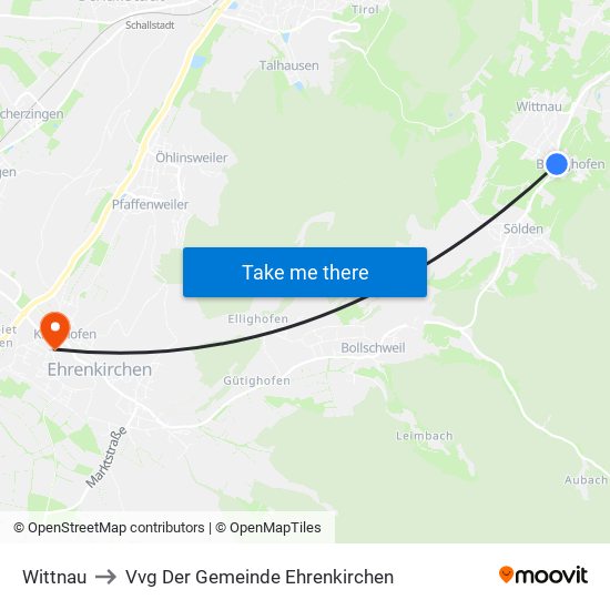 Wittnau to Vvg Der Gemeinde Ehrenkirchen map