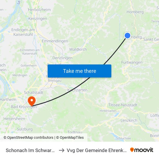 Schonach Im Schwarzwald to Vvg Der Gemeinde Ehrenkirchen map