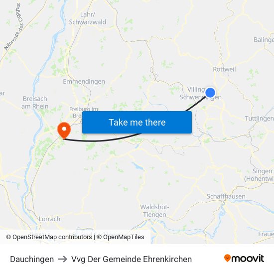 Dauchingen to Vvg Der Gemeinde Ehrenkirchen map