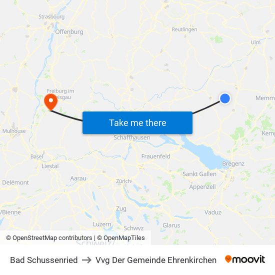 Bad Schussenried to Vvg Der Gemeinde Ehrenkirchen map