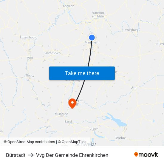 Bürstadt to Vvg Der Gemeinde Ehrenkirchen map