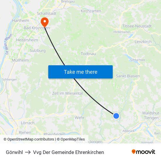 Görwihl to Vvg Der Gemeinde Ehrenkirchen map