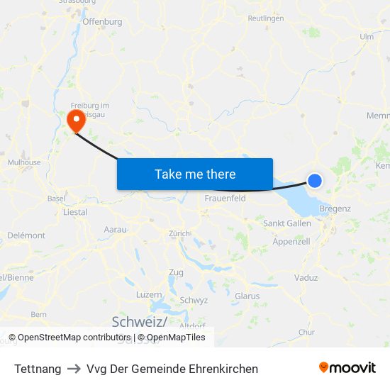 Tettnang to Vvg Der Gemeinde Ehrenkirchen map