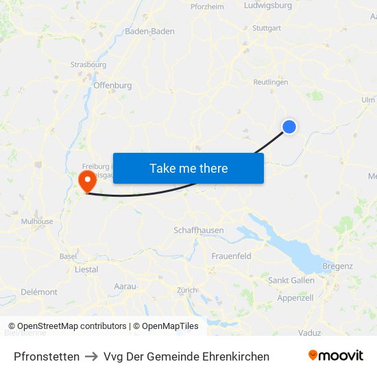 Pfronstetten to Vvg Der Gemeinde Ehrenkirchen map