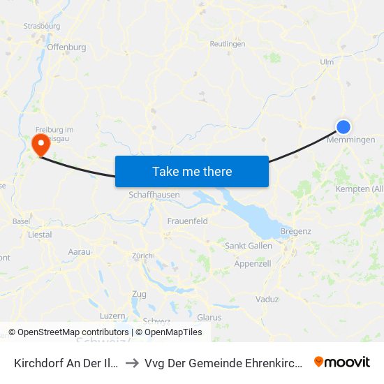 Kirchdorf An Der Iller to Vvg Der Gemeinde Ehrenkirchen map