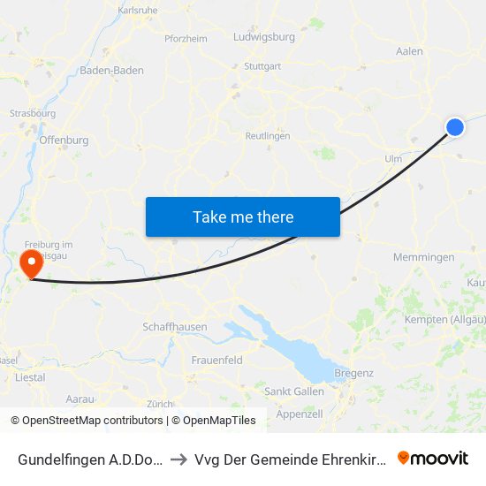 Gundelfingen A.D.Donau to Vvg Der Gemeinde Ehrenkirchen map