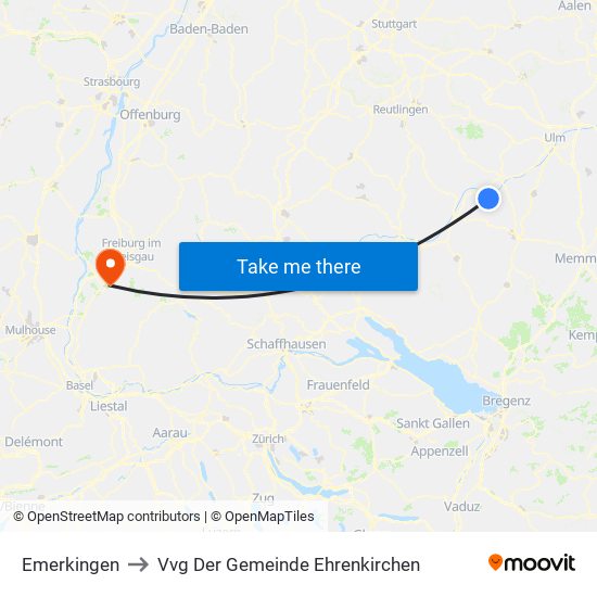 Emerkingen to Vvg Der Gemeinde Ehrenkirchen map