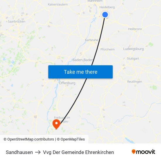 Sandhausen to Vvg Der Gemeinde Ehrenkirchen map