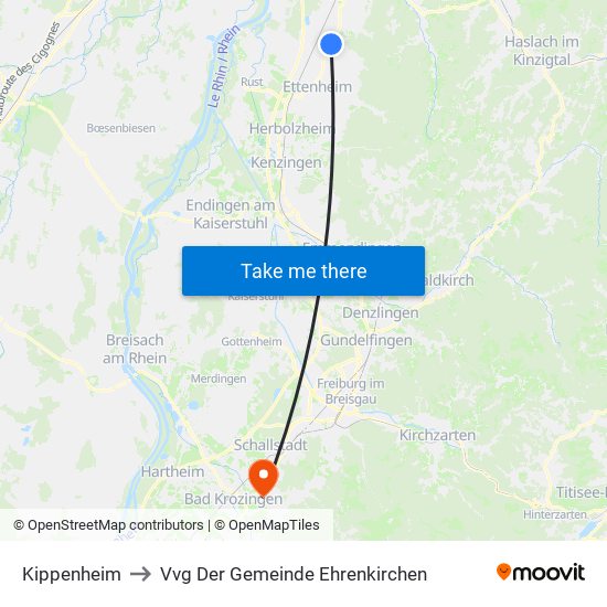 Kippenheim to Vvg Der Gemeinde Ehrenkirchen map