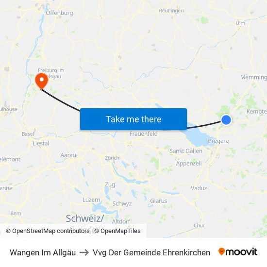 Wangen Im Allgäu to Vvg Der Gemeinde Ehrenkirchen map
