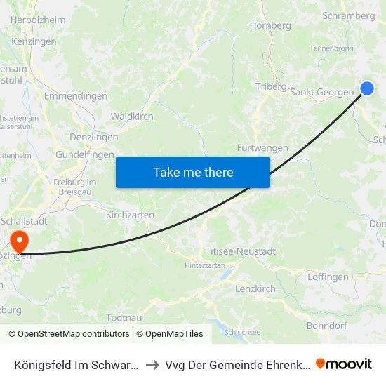 Königsfeld Im Schwarzwald to Vvg Der Gemeinde Ehrenkirchen map