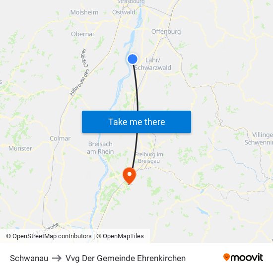 Schwanau to Vvg Der Gemeinde Ehrenkirchen map