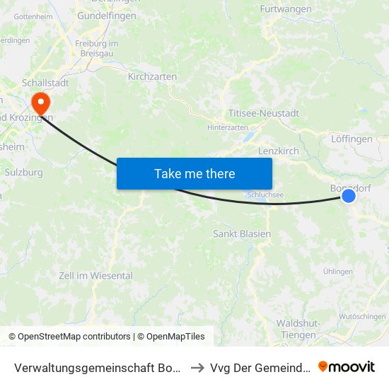 Verwaltungsgemeinschaft Bonndorf Im Schwarzwald to Vvg Der Gemeinde Ehrenkirchen map
