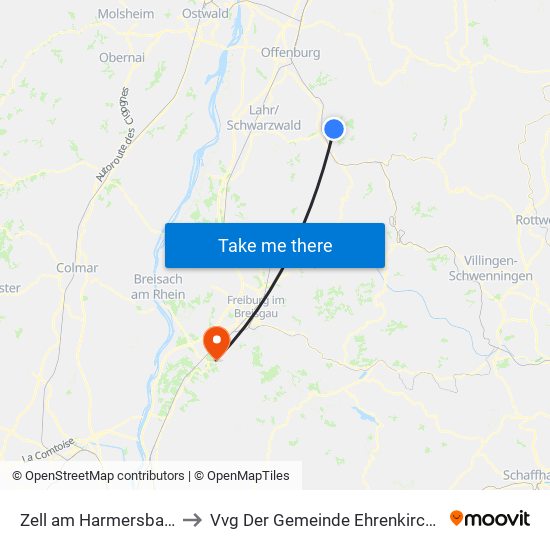 Zell am Harmersbach to Vvg Der Gemeinde Ehrenkirchen map