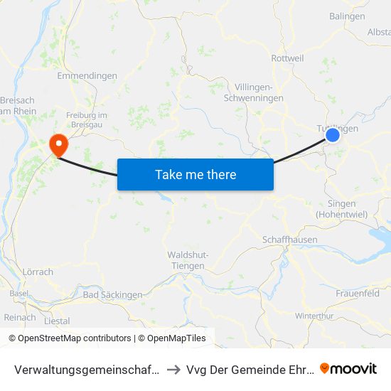 Verwaltungsgemeinschaft Tuttlingen to Vvg Der Gemeinde Ehrenkirchen map