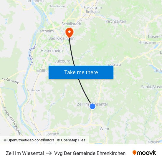 Zell Im Wiesental to Vvg Der Gemeinde Ehrenkirchen map