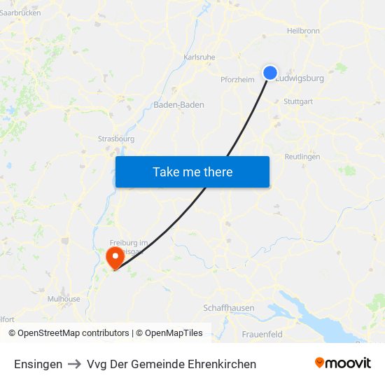 Ensingen to Vvg Der Gemeinde Ehrenkirchen map