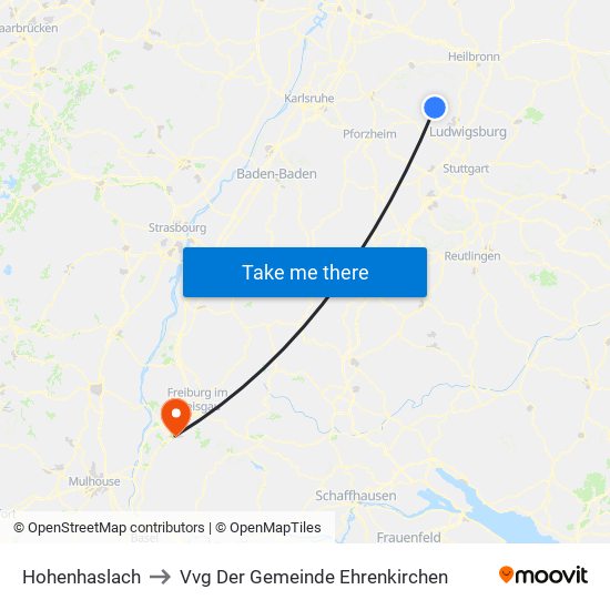 Hohenhaslach to Vvg Der Gemeinde Ehrenkirchen map