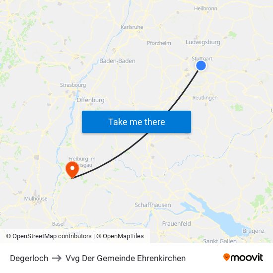 Degerloch to Vvg Der Gemeinde Ehrenkirchen map