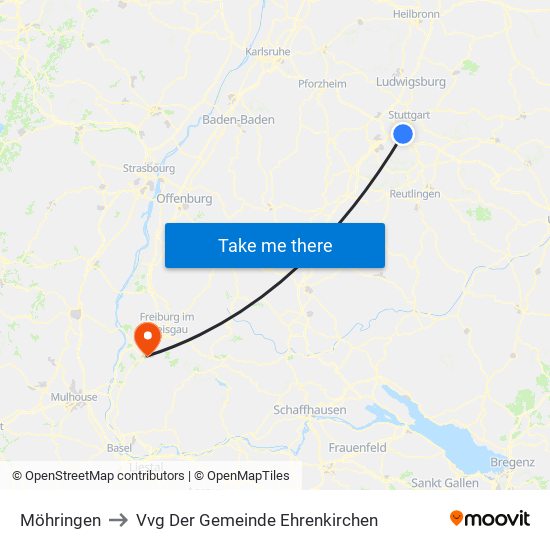 Möhringen to Vvg Der Gemeinde Ehrenkirchen map