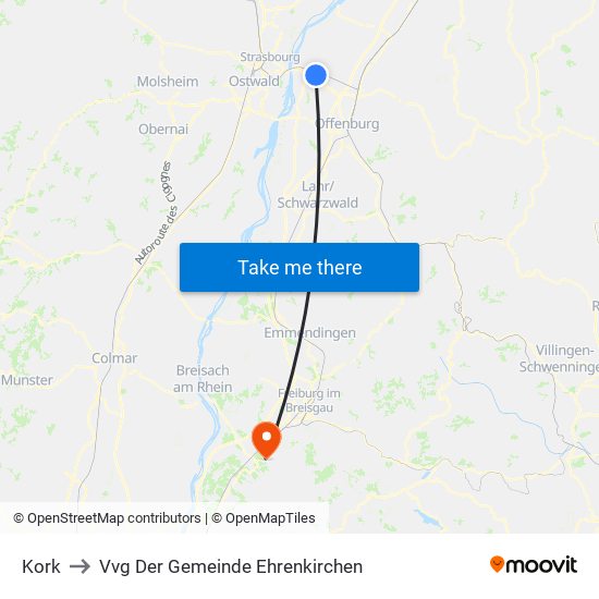 Kork to Vvg Der Gemeinde Ehrenkirchen map