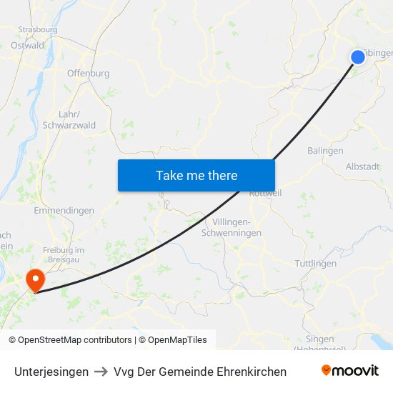 Unterjesingen to Vvg Der Gemeinde Ehrenkirchen map