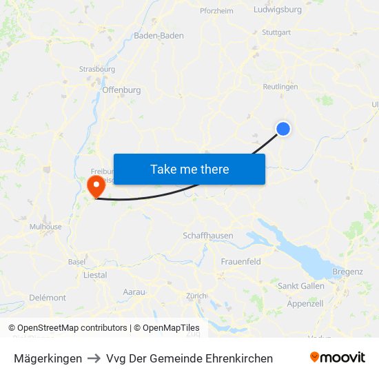 Mägerkingen to Vvg Der Gemeinde Ehrenkirchen map