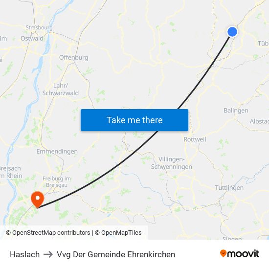 Haslach to Vvg Der Gemeinde Ehrenkirchen map