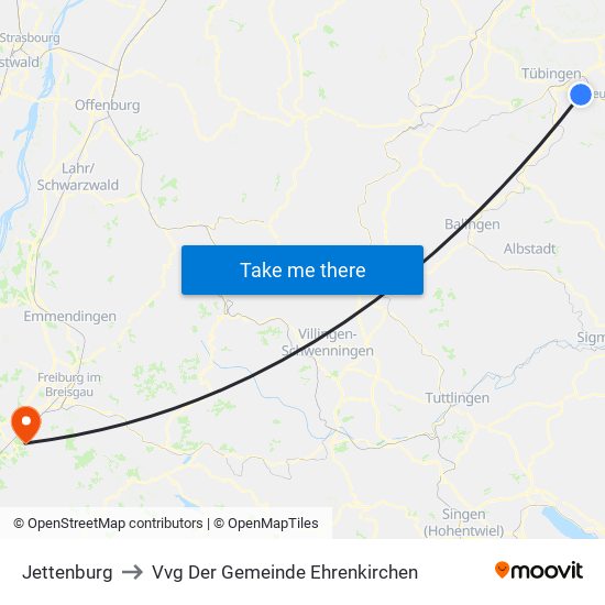 Jettenburg to Vvg Der Gemeinde Ehrenkirchen map