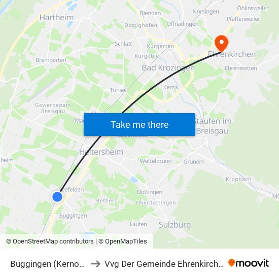 Buggingen (Kernort) to Vvg Der Gemeinde Ehrenkirchen map