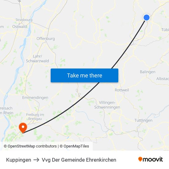 Kuppingen to Vvg Der Gemeinde Ehrenkirchen map