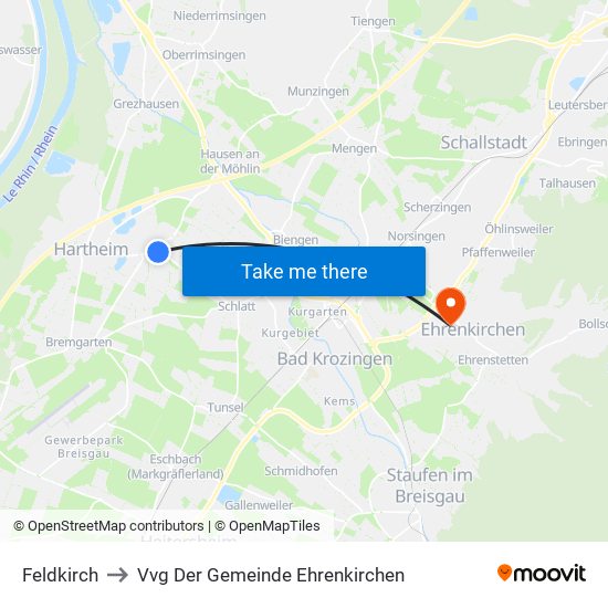 Feldkirch to Vvg Der Gemeinde Ehrenkirchen map