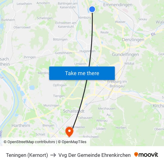 Teningen (Kernort) to Vvg Der Gemeinde Ehrenkirchen map