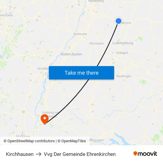 Kirchhausen to Vvg Der Gemeinde Ehrenkirchen map