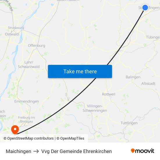 Maichingen to Vvg Der Gemeinde Ehrenkirchen map