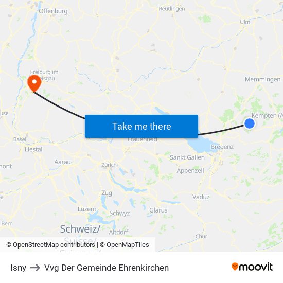 Isny to Vvg Der Gemeinde Ehrenkirchen map